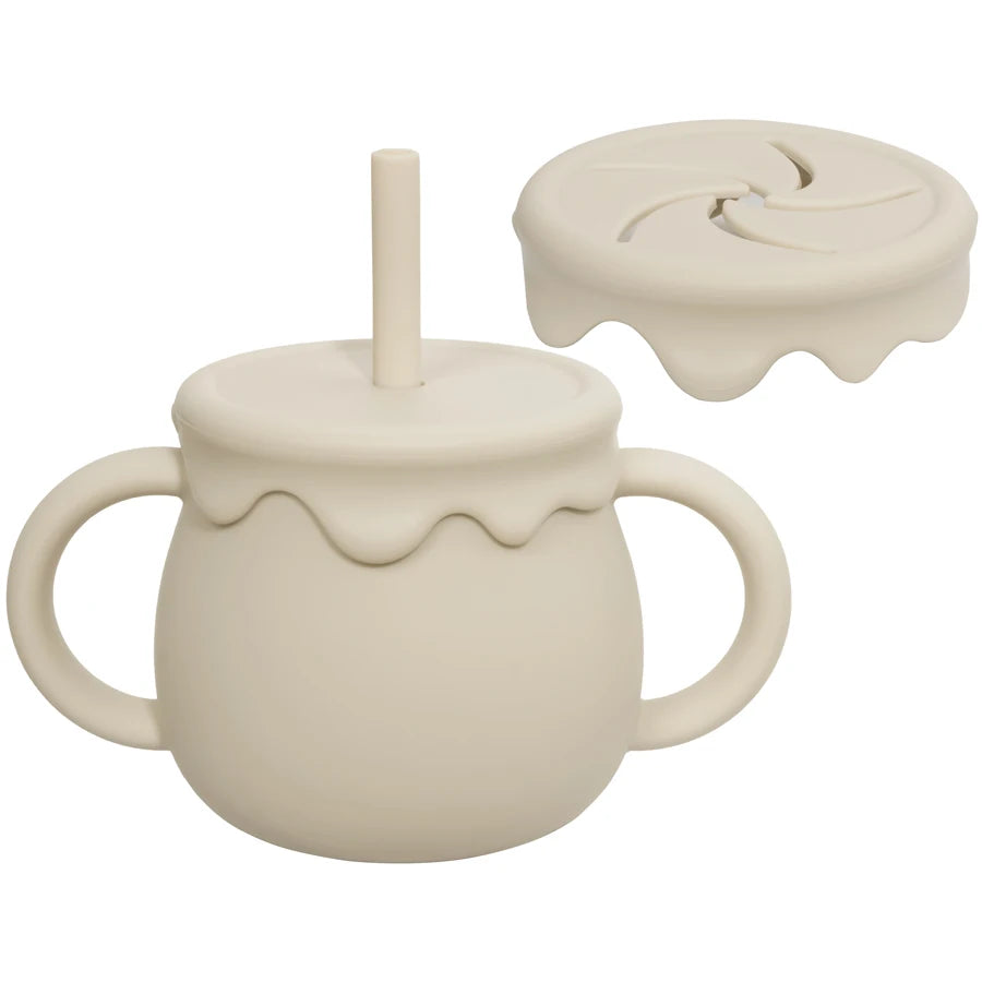Two-Handle Toddler Straw Cup with Rounded Body and Wavy-Edge Lid, Portable Baby Drinkware and Snack Container Options for Supervised Use
