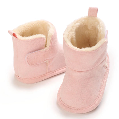 Soft Sole Baby Winter Boots with Plush Lining and Hook-and-Loop Closure, Brown Pink or Apricot Infant Shoes for Boys and Girls, 0-18 Months