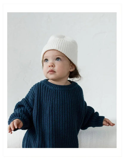 Cotton Crewneck Baby Sweater for Boys and Girls, Long Sleeve Ribbed Knit Pullover for Infants and Kids, Everyday Cool Weather Layering