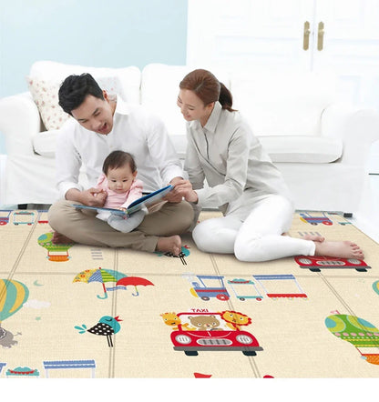 Foldable Baby Activity Mat with Double-Sided Prints, LDPE Padded Wipe-Clean Floor Surface and Carry Bag for Supervised Tummy Time and Toddler Play