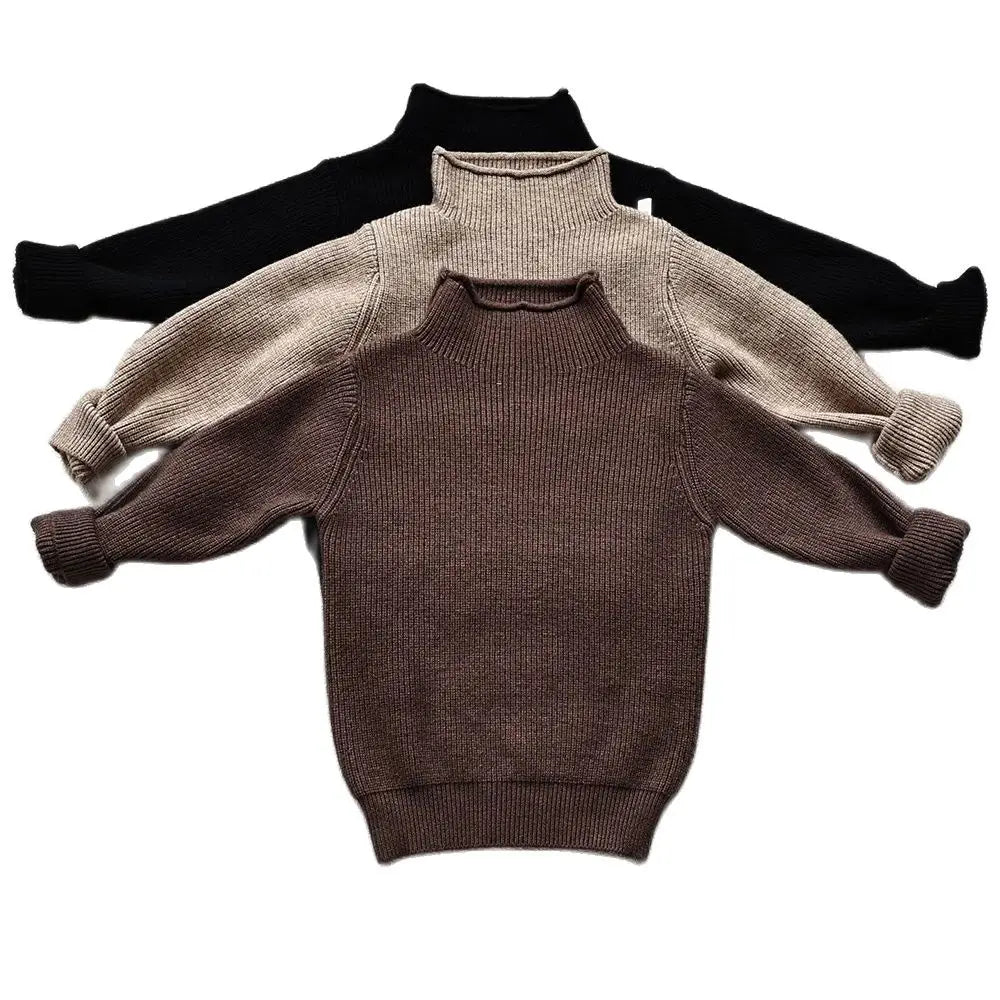Kids Ribbed Turtleneck Sweater for Boys and Girls, Long Sleeve Knit Pullover in Beige, Brown or Black for Spring and Fall Layering, Sizes 12M-6T