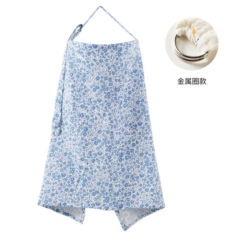 Cotton Nursing Cover with Adjustable Metal Buckle, Breathfeeding Privacy Shawl in Floral, Leaf and Leopard Prints for Moms on the Go