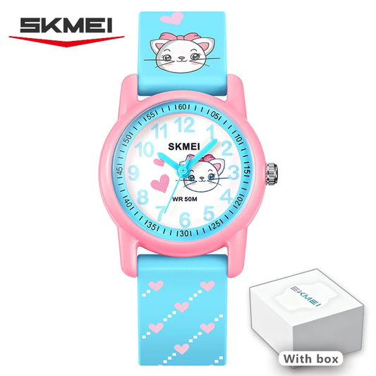 Kids Analog Watch by SKMEI with Numbered Dial, Quartz Movement and Printed TPU Strap, Animal and Vehicle Designs for Boys and Girls