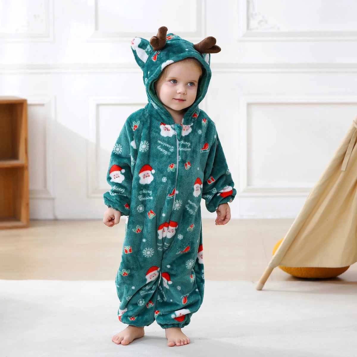 Animal Kigurumi Costume for Babies and Toddlers, Hooded Flannel Jumpsuit with Long Sleeves for Halloween Dress-Up and Family Photos