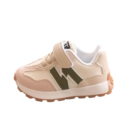 Toddler Hook and Loop Sneakers with Contrast Panels, Lightweight Breathable Soft-Sole Sports Shoes in Grey, Beige or Black for Everyday Casual Wear