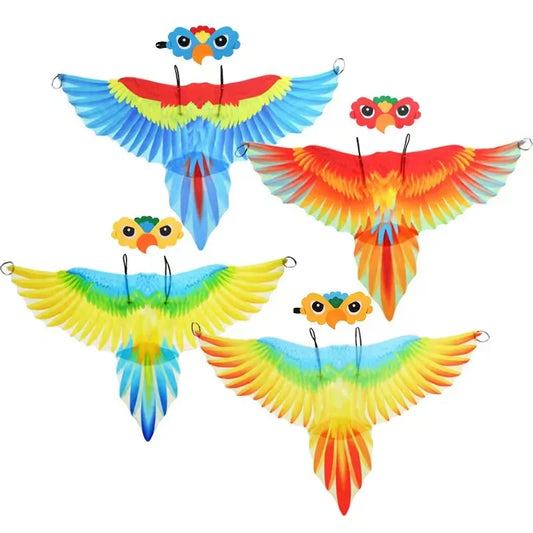 Kids Parrot Wings Costume Set with Headband Mask, Colorful Chiffon Bird Cape for Halloween Dress-Up, Carnival Parties and Stage Performances
