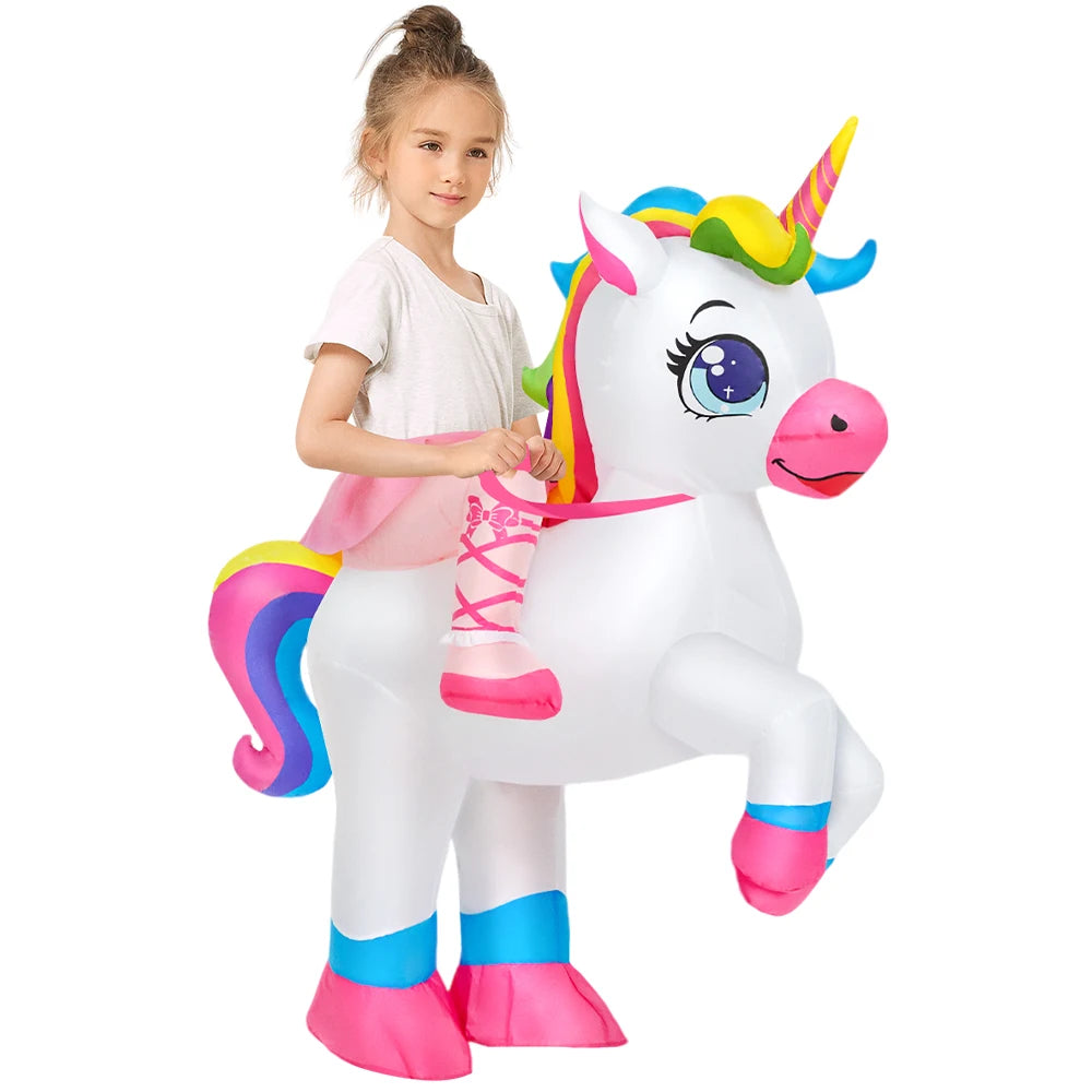Inflatable Dinosaur Costume for Kids, Ride-On Style Dress-Up Outfit with Fan for Halloween, Birthday Parties and Holiday Cosplay