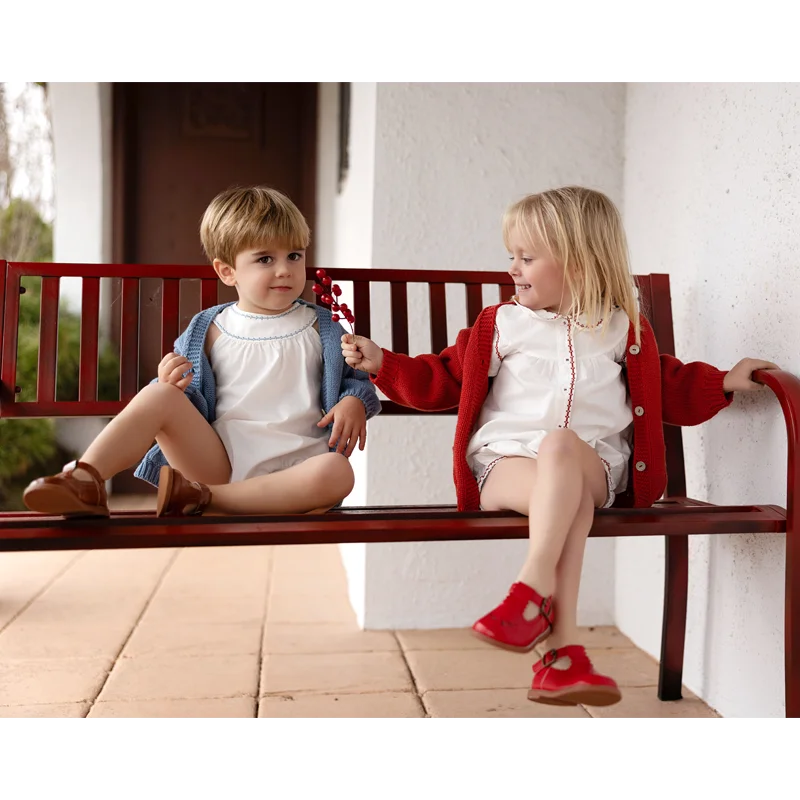 Matching Sibling Clothes with Classic Blue Trim, Shirts, Shorts, Overalls, Dresses and Cardigan Options for Baby Boys, Girls and Kids