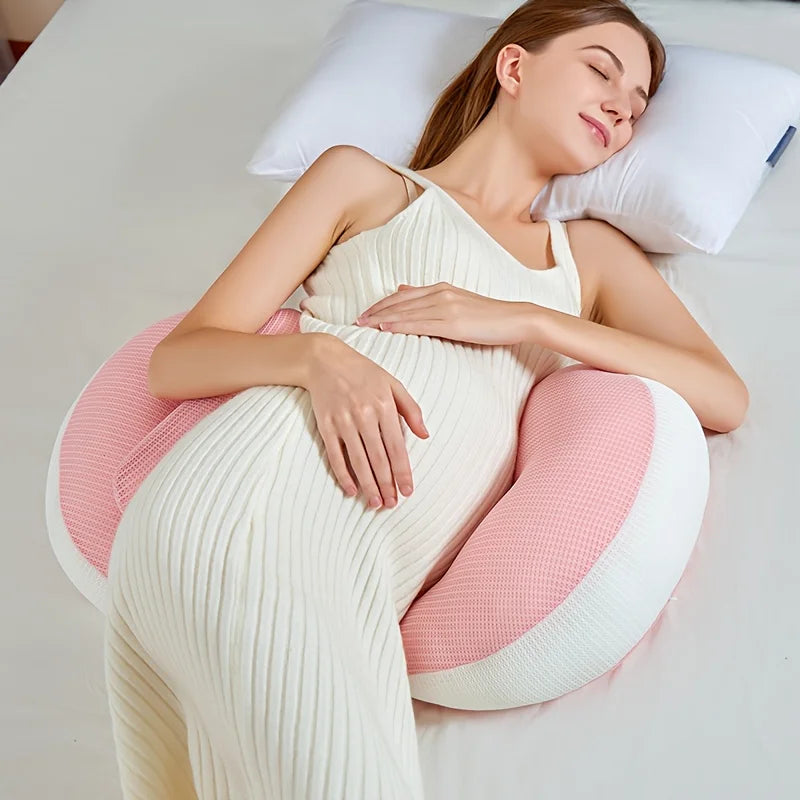 Compact Pregnancy Side Sleeper Pillow with Belly and Back Cushions, Removable Washable Cover Maternity Rest Pillow in Grey, Pink, Green or Blue