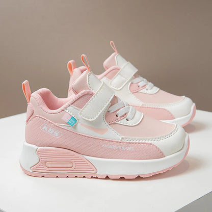Color-Block Kids Running Shoes with PU Leather Upper, Soft Rubber Sole and Strap Closure for Boys and Girls, School Days and Outdoor Play