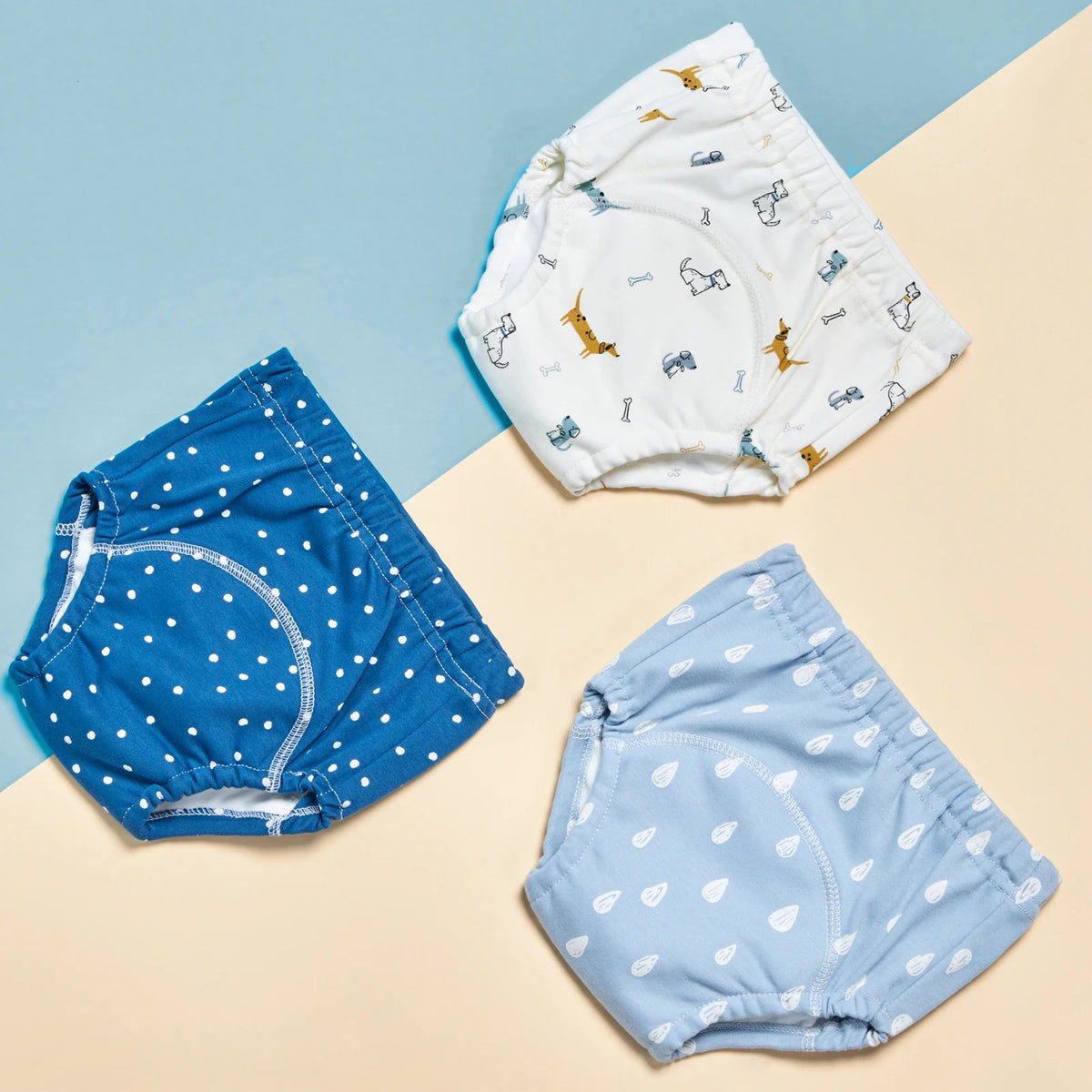 6-Layer Cotton Training Pants, 3-Pack Reusable Toddler Potty Underwear with Elastic Waist and Printed Designs in 90 cm and 100 cm Size Options