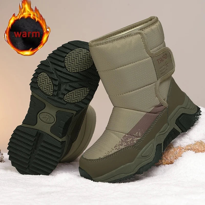 High-Top Kids Snow Boots with Hook-and-Loop Side Straps, Padded Shafts and Chunky Tread Soles for Winter Outings, Chinese Sizes 31-42
