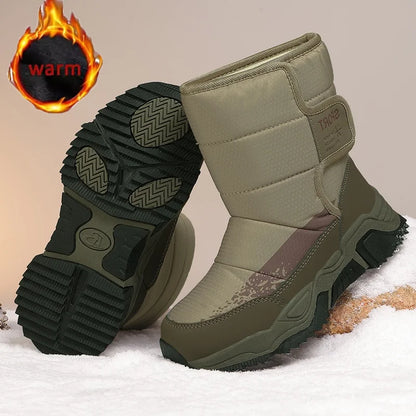 High-Top Kids Snow Boots with Hook-and-Loop Side Straps, Padded Shafts and Chunky Tread Soles for Winter Outings, Chinese Sizes 31-42