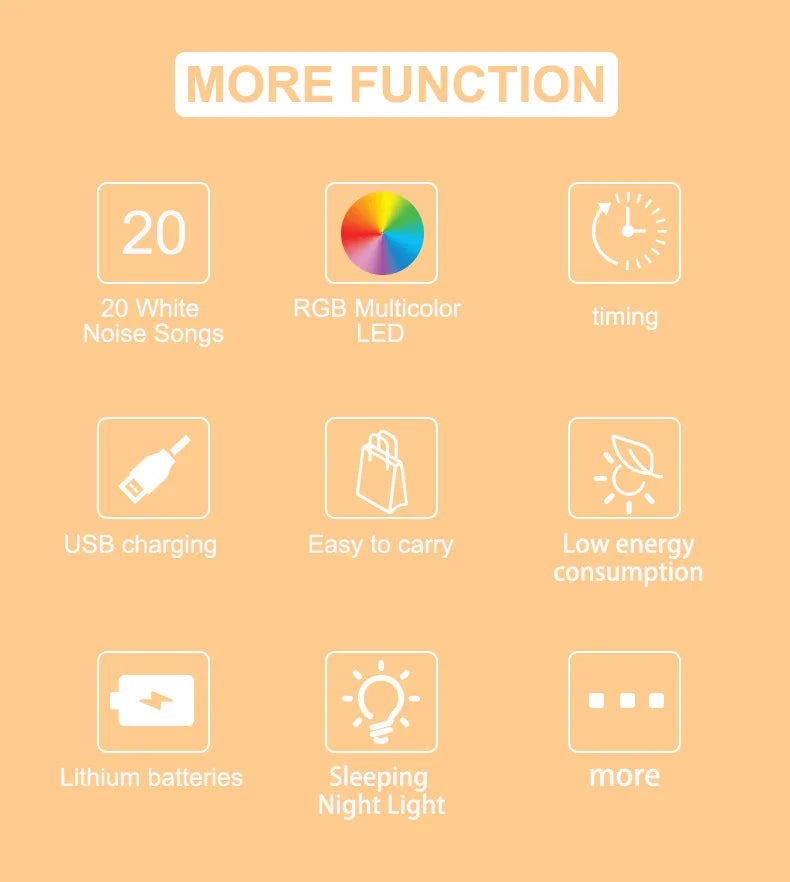 White Noise Machine with Adjustable Night Light, 20 Sounds and 22 Volume Levels, USB-C Rechargeable Timer Sound Device for Nursery and Travel