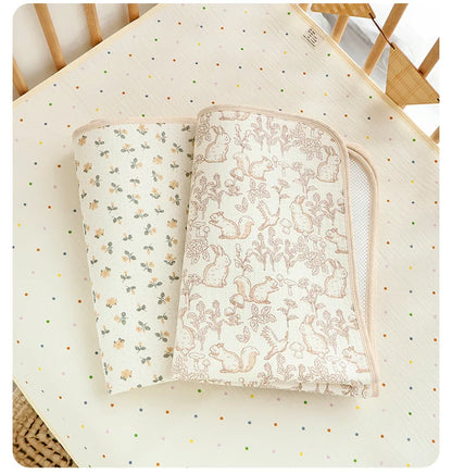 Washable Cotton Diaper Changing Mat, Large Waterproof Baby Changing Pad with Printed Designs for Everyday Nursery Diaper Care