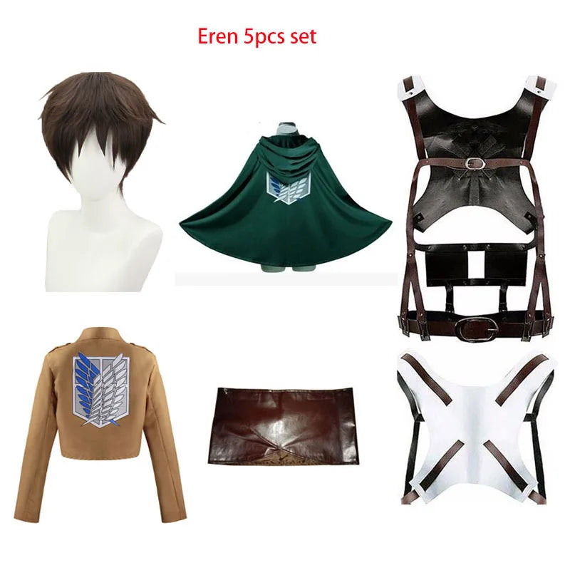 Scout Regiment Inspired Cosplay Costume Set with Jacket, Green Cloak, Skirt and Straps, Character Wig Options for Anime Events and Halloween
