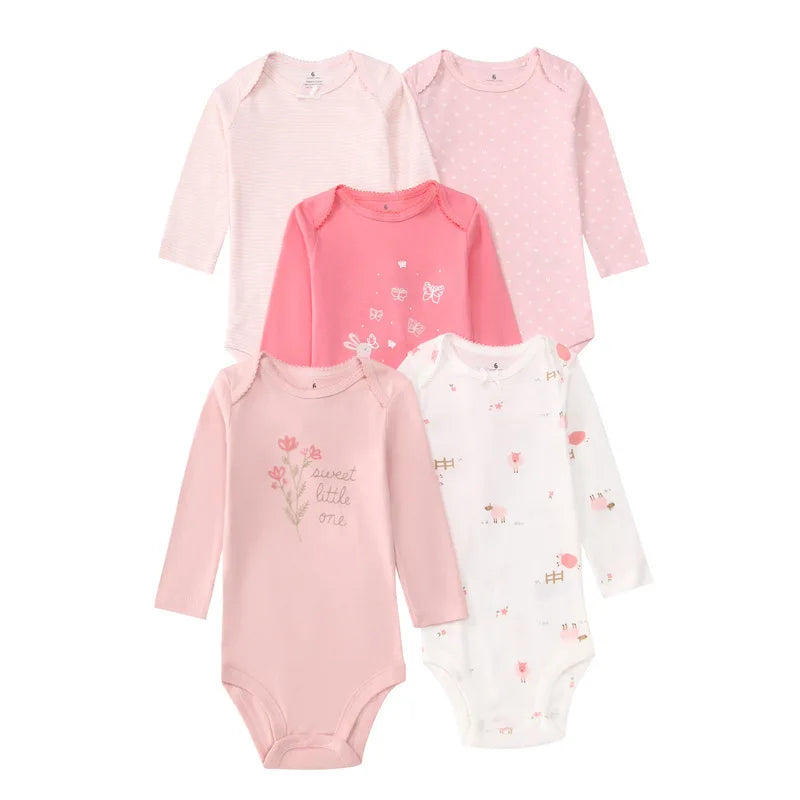 Baby Long Sleeve Bodysuits 5-Pack in Cotton, Everyday One-Piece Clothing Set for Infant Boys and Girls in 6 to 24 Month Sizes
