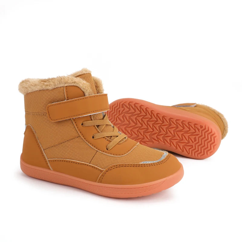 Wide Toe Winter Boots for Kids, Barefoot-Style High-Top Shoes with Cozy Lined Styling and Strap Options for Boys and Girls Cold-Weather Outfits
