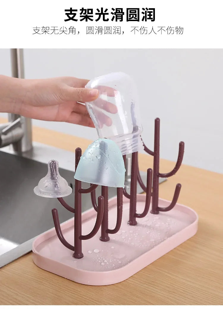 Detachable Baby Bottle Drying Rack with Branch Holders and Water Catch Tray, ABS and PP Countertop Drainer for Bottles and Feeding Accessories