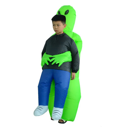 Alien Carry-Me Inflatable Suit for Kids and Adults with USB Fan and Battery Box, Green Space Creature Costume for Halloween Parties and Cosplay