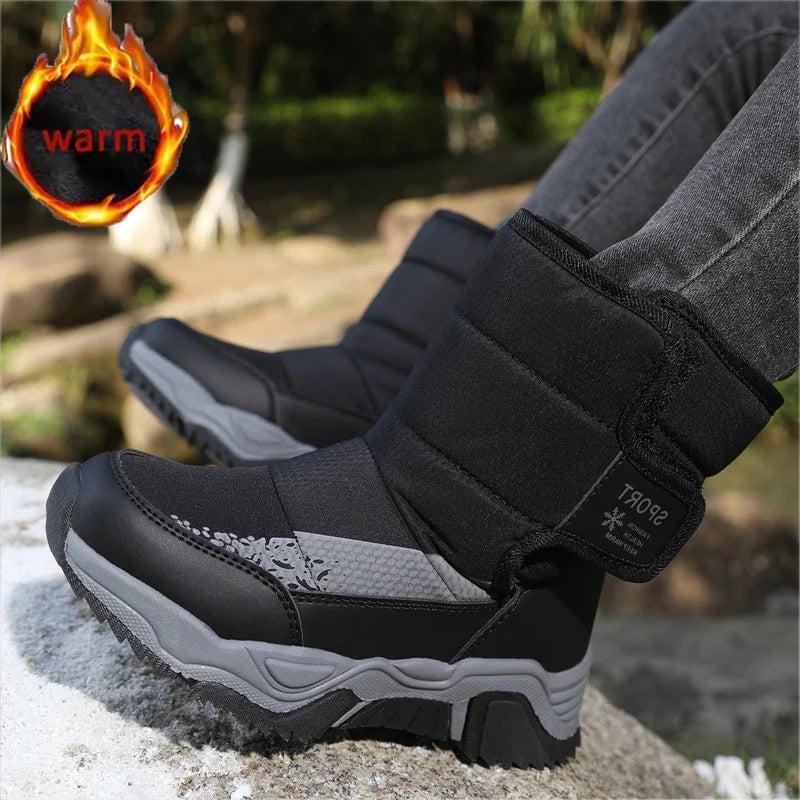 High-Top Kids Snow Boots with Hook-and-Loop Side Straps, Padded Shafts and Chunky Tread Soles for Winter Outings, Chinese Sizes 31-42