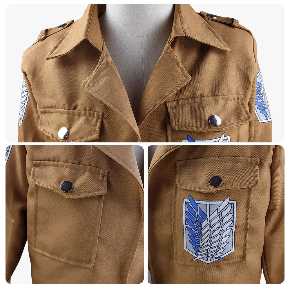 Attack on Titan Cosplay Costume Set with Jacket, Green Cloak, Skirt and Straps, Levi, Mikasa, Eren and Hange Options for Halloween