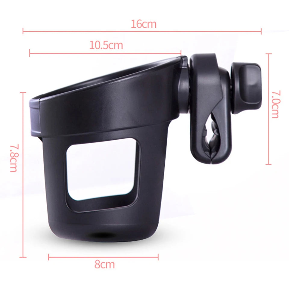 Stroller Bottle and Cup Holder with Clamp Mount and Optional Phone Slot, Single-Cup or Combination Storage Accessory for Walks and Family Outings