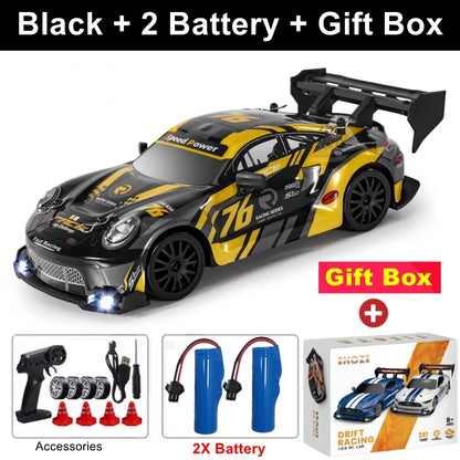 RC Drift Racing Car with 4WD, 2.4GHz Proportional Remote Control, LED Lights and Replaceable Racing and Drift Tires for Kids and Adults