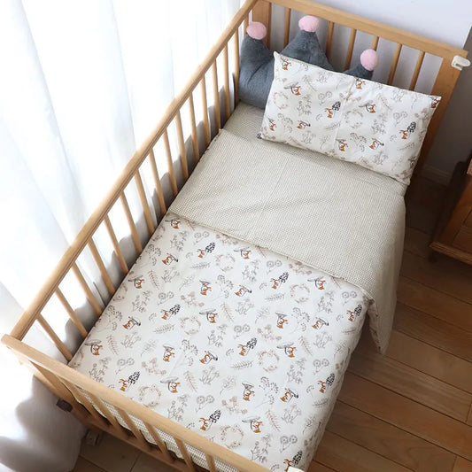 Cotton Toddler Bedding Set, 3-Piece Printed Duvet Cover and Pillowcase with Flat Sheet or Mattress Cover, Kids Room Bed Linens