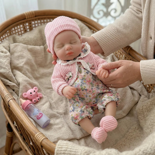 Open Mouth Reborn Baby Doll, 13-Inch LouLou Full Body Soft Silicone with Hand-Painted Details, Outfit and Bottle for Gentle Pretend Care