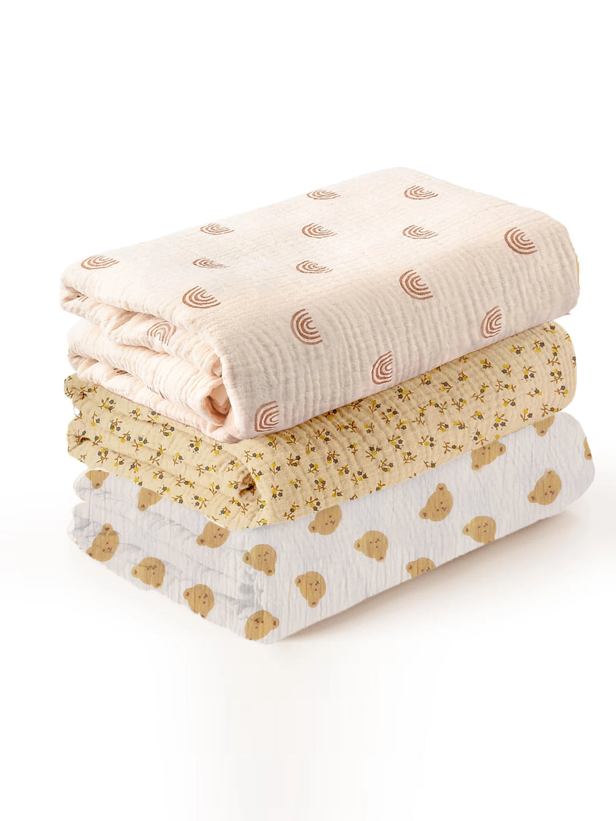 3-Piece Muslin Receiving Blanket Set for Newborn Care, Soft Breathable Baby Wraps with Printed and Solid Design Options in 120 x 100 or 80 x 65 cm