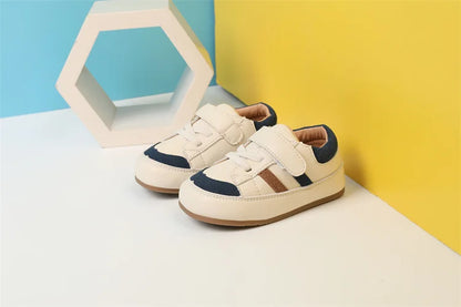 Baby Colorblock Strap Sneakers in Microfiber Leather, DIMI Low-Top Casual Shoes for Boys and Girls in Blue Pink or Brown, Spring and Fall Outfits