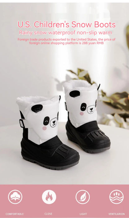Kids Unicorn Winter Boots with Plush Trim, Gold-Tone Horn and Ear Details, Pink and White Fantasy-Themed Cold-Weather Footwear for Girls