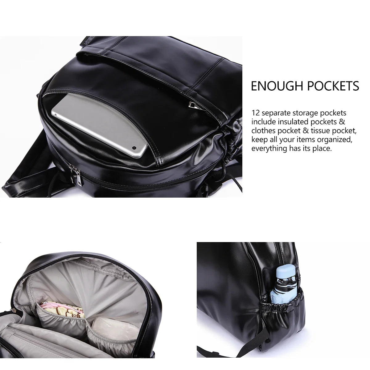PU Diaper Bag Backpack with Zippered Storage and Front Pockets, 34 x 14 x 32 cm Baby Essentials Organizer for Parents and Everyday Outings