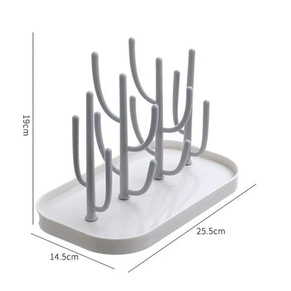 Detachable Baby Bottle Drying Rack with Branch Holders and Water Catch Tray, ABS and PP Countertop Drainer for Bottles and Feeding Accessories