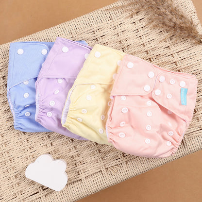 Pocket Cloth Diapers 4-Pack by Happyflute, Reusable Baby Nappies with Printed PUL Outer, Suede Cloth Lining and Snap Closures for 3–15 kg