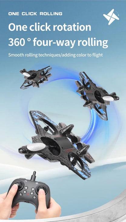 RC Fighter Drone with Lights, 2.4GHz Remote Control Foam Quadcopter in Red or Blue, Approx. 10-Minute Flight Time for Aviation Hobby Play