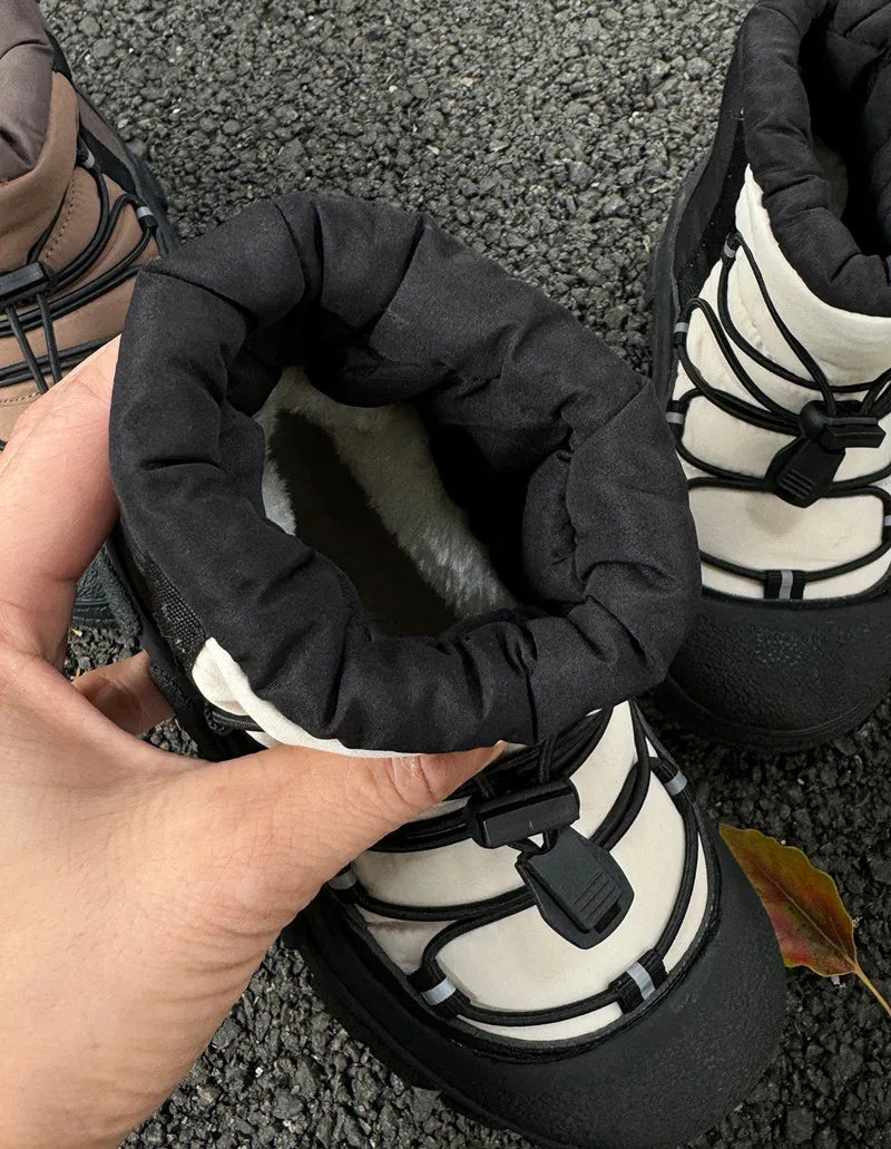 Toggle-Lace Kids Winter Boots with Padded Collars and Chunky Tread Soles, Boys and Girls Snow-Style Ankle Shoes in Four Colors, Sizes 26-37