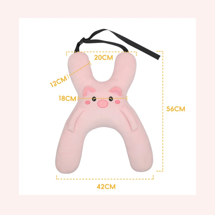 Kids Car Neck Pillow for Back Seat Travel, Child Head Support Accessory with Seat Belt Attachment for Road Trips and Long Drives