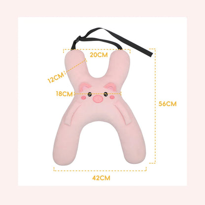 Kids Car Neck Pillow for Back Seat Travel, Child Head Support Accessory with Seat Belt Attachment for Road Trips and Long Drives