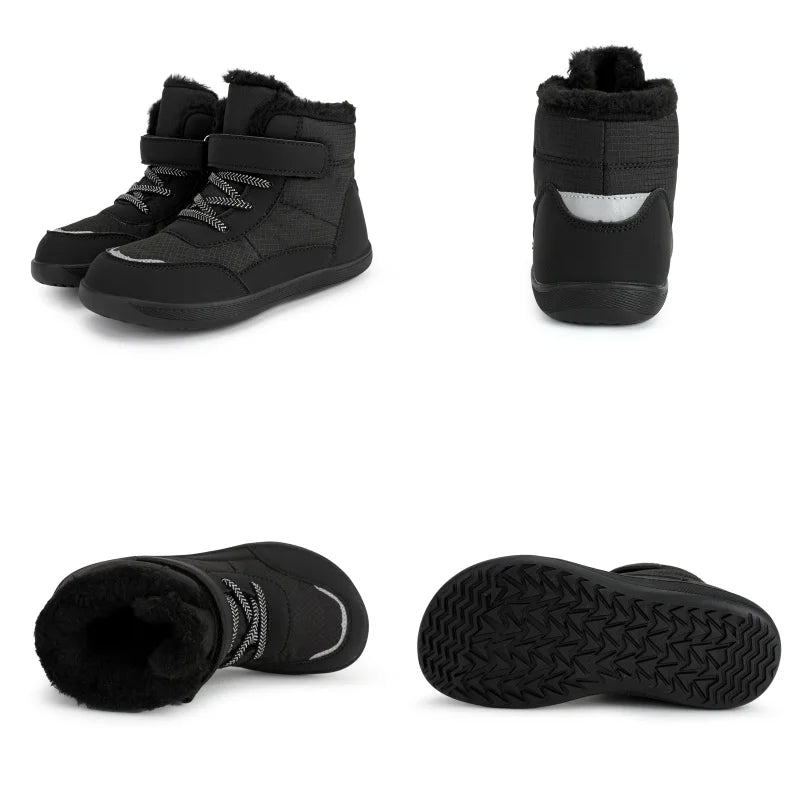 Wide Toe Winter Boots for Kids, Barefoot-Style High-Top Shoes with Cozy Lined Styling and Strap Options for Boys and Girls Cold-Weather Outfits