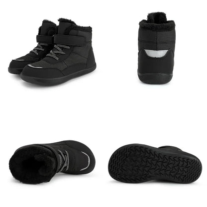 Wide Toe Winter Boots for Kids, Barefoot-Style High-Top Shoes with Cozy Lined Styling and Strap Options for Boys and Girls Cold-Weather Outfits