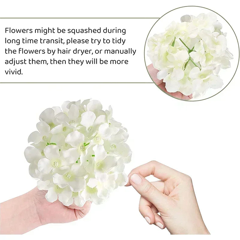 Artificial Hydrangea Flower Heads, 50-Piece Silk-Fabric Floral Set with Stem or Leaf Options for DIY Wedding Centerpieces, Baby Showers and Home Decor