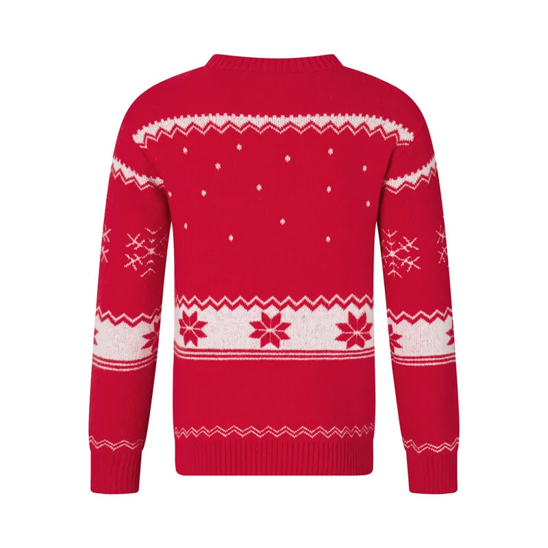 Reindeer Family Christmas Sweaters in Red or Green, Matching Mom Dad and Kids Long Sleeve Crewneck Pullovers for Holiday Photos and Parties