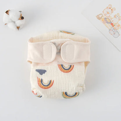 Baby Wrap Cloth Diaper with Adjustable Waist Tabs, Reusable Cotton Nappy in Animal and Rainbow Prints, Single-Piece Infant Changing Essential