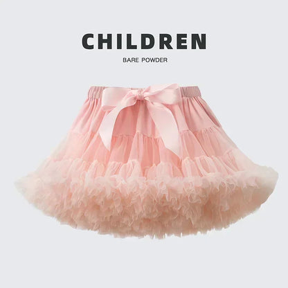 Girls Bow Waist Tutu Skirt with Fluffy Tulle Layers and Satin Lining, Adjustable Elastic Waist Pettiskirt for Birthdays, Dance and Dress Up