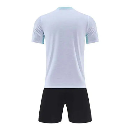 Kids Soccer Training Outfit with Short Sleeve V-Neck Jersey and Shorts, Contrast Trim Sports Clothing Set for Boys and Girls, Youth and Adult Sizes