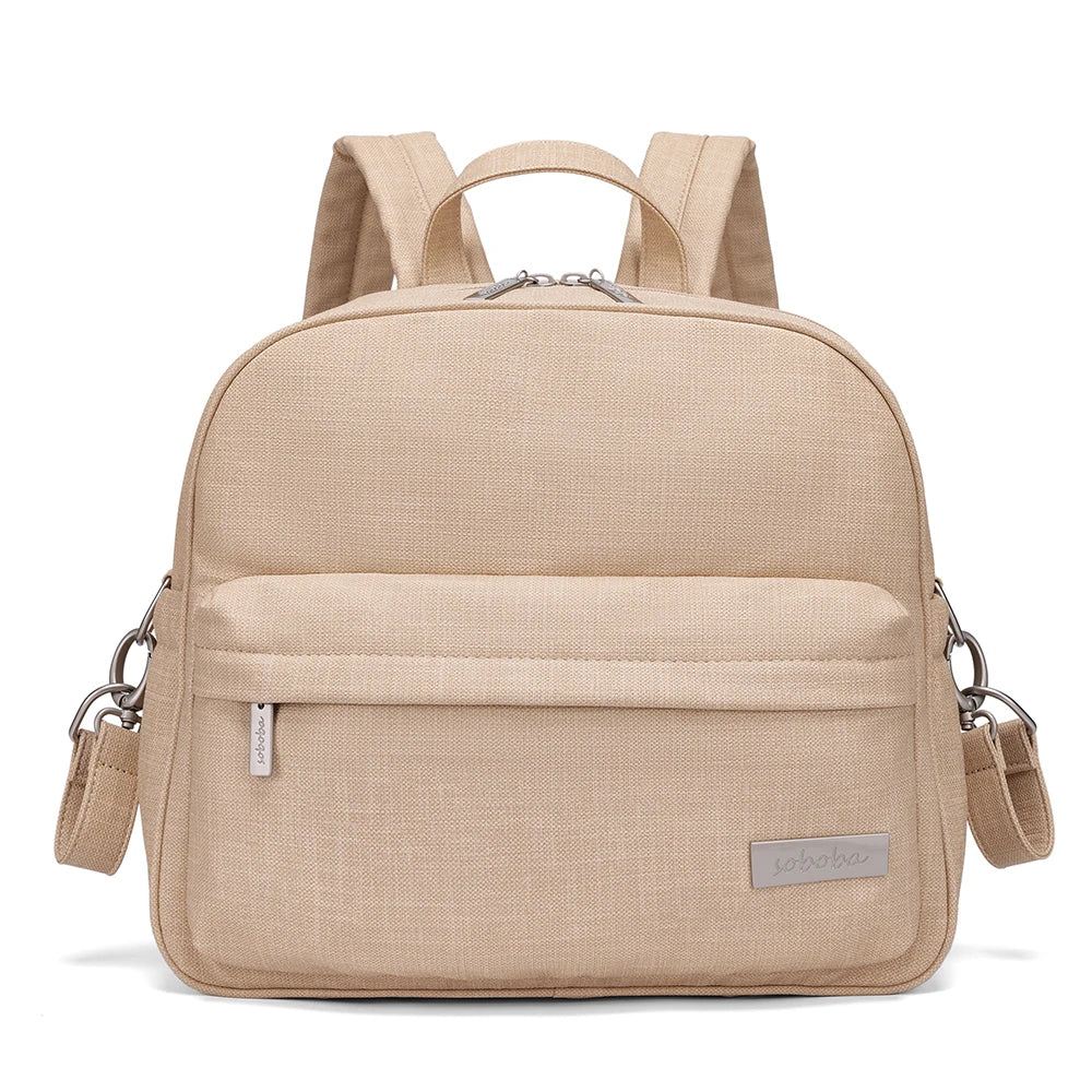 Parent Diaper Backpack by Soboba with Front Zip Pocket and Top Carry Handle, Solid-Color Baby Changing Bag for Newborn Supplies and Daily Outings