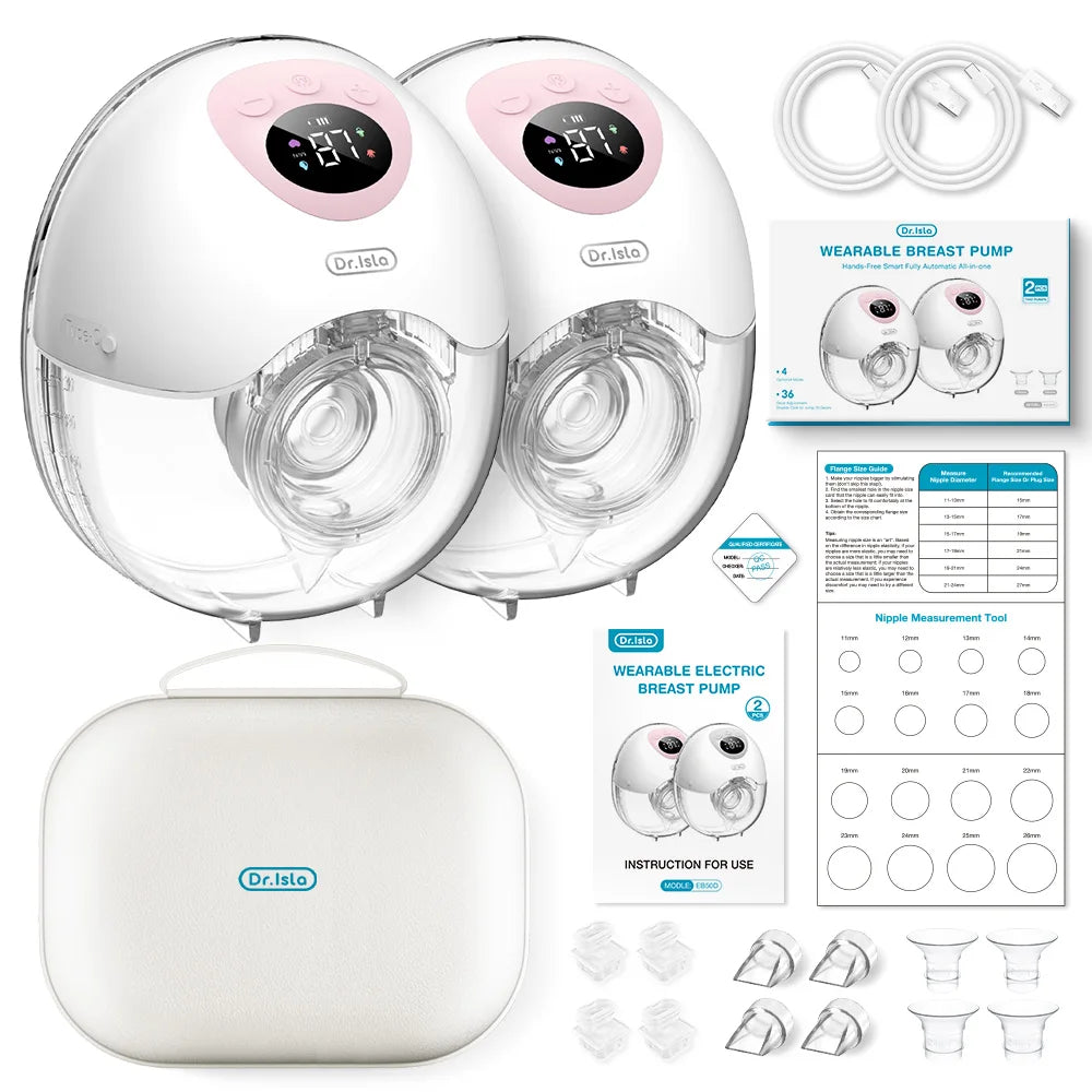 Double Wearable Breast Pump Set EB50 with 4 Modes and 36 Levels, Rechargeable Hands-Free Electric Pumps, Storage Case and 19mm/24mm Fit Accessories
