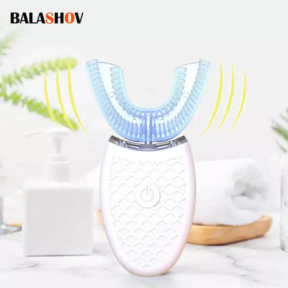 U-Shaped Sonic Toothbrush with Silicone Mouthpiece, USB Rechargeable Electric Oral Care Brush with Three Modes in Black or White